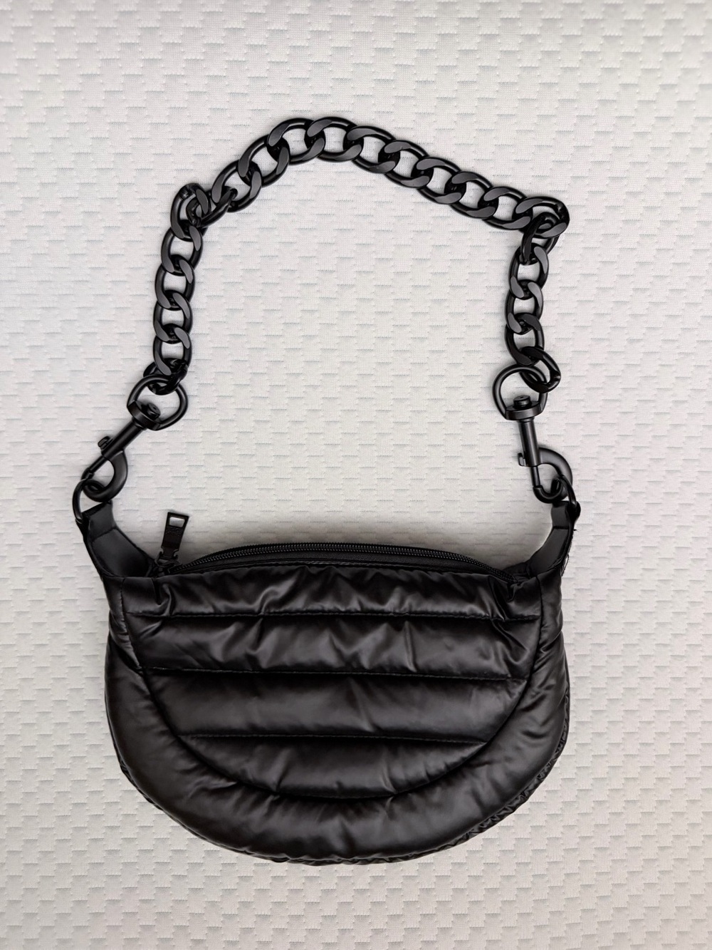 THINK ROYLN Black Quilted Puff Half-Moon Bag with Chunky Chain